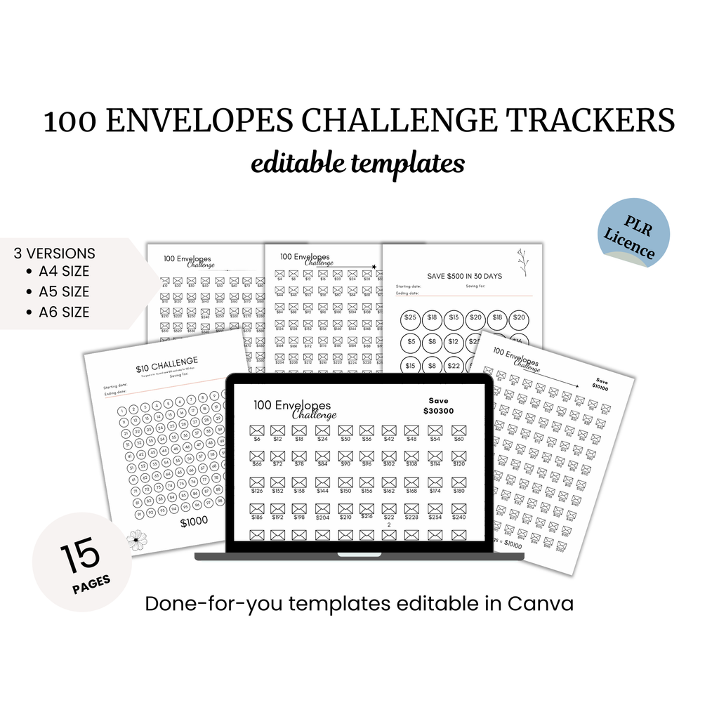 a computer screen with the text, 100 envelopes challenge trackers