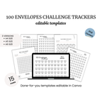 a computer screen with the text, 100 envelopes challenge trackers