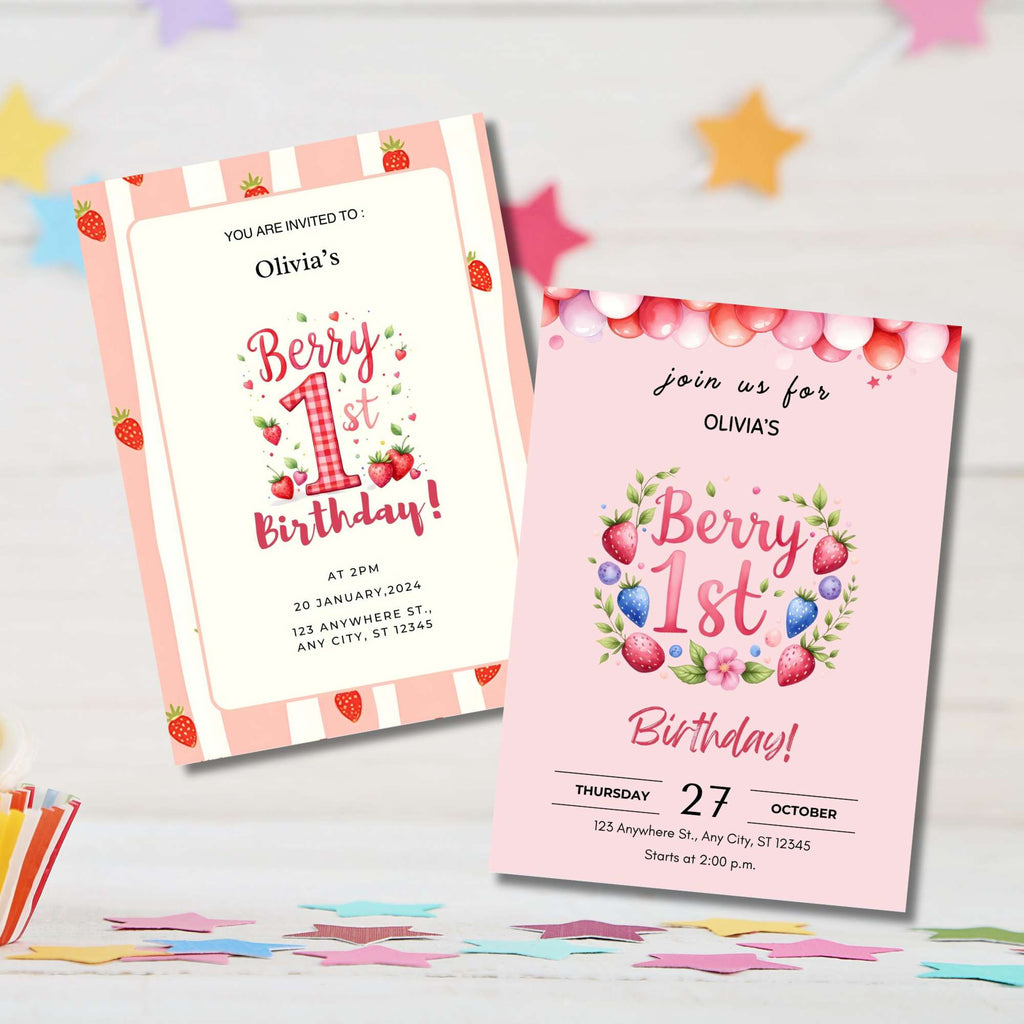 Berry First Birthday Invitation & Clipart