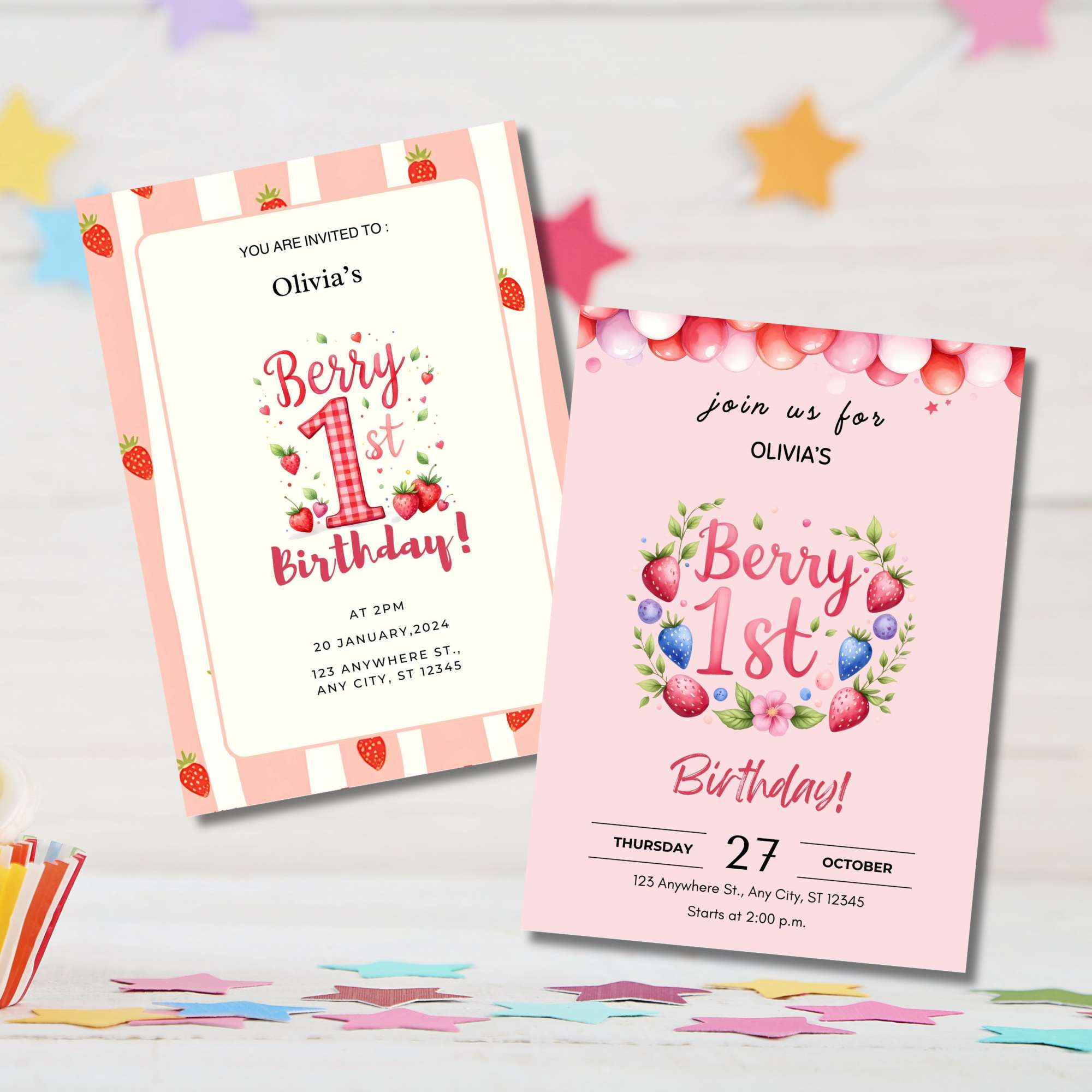 Berry First Birthday Invitation & Clipart