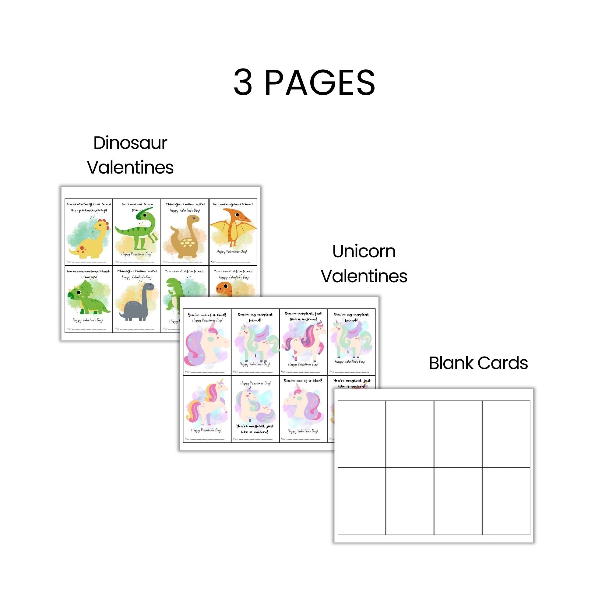 Dinosaur & Unicorn Valentine Cards PLR