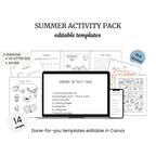 the summer activity pack includes a laptop, notebook, and other items