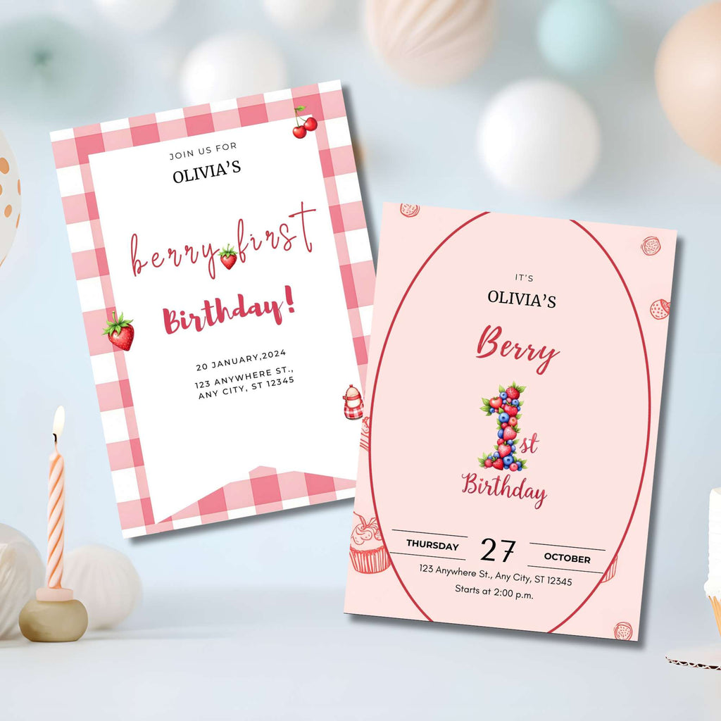Berry First Birthday Invitation & Clipart