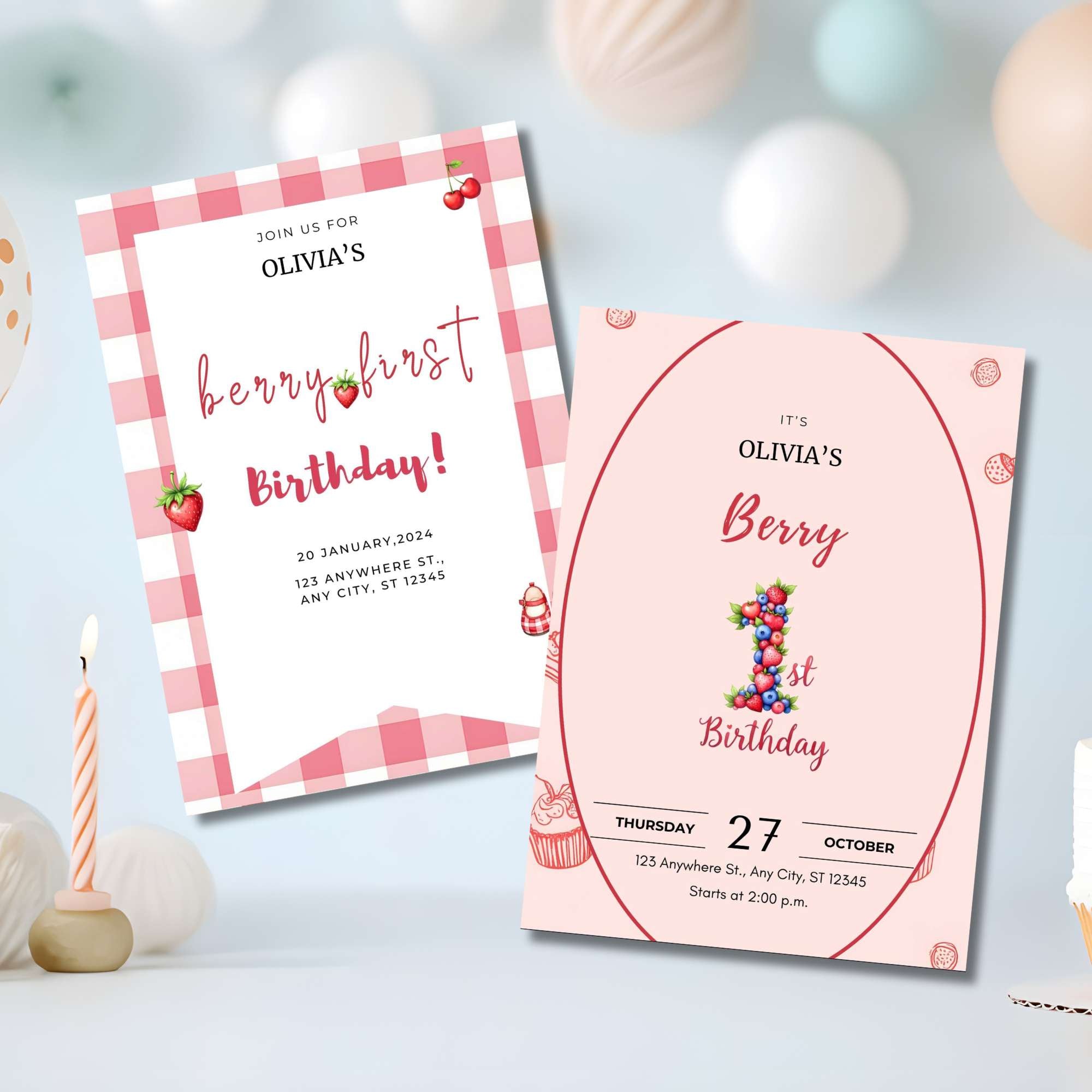Berry First Birthday Invitation & Clipart