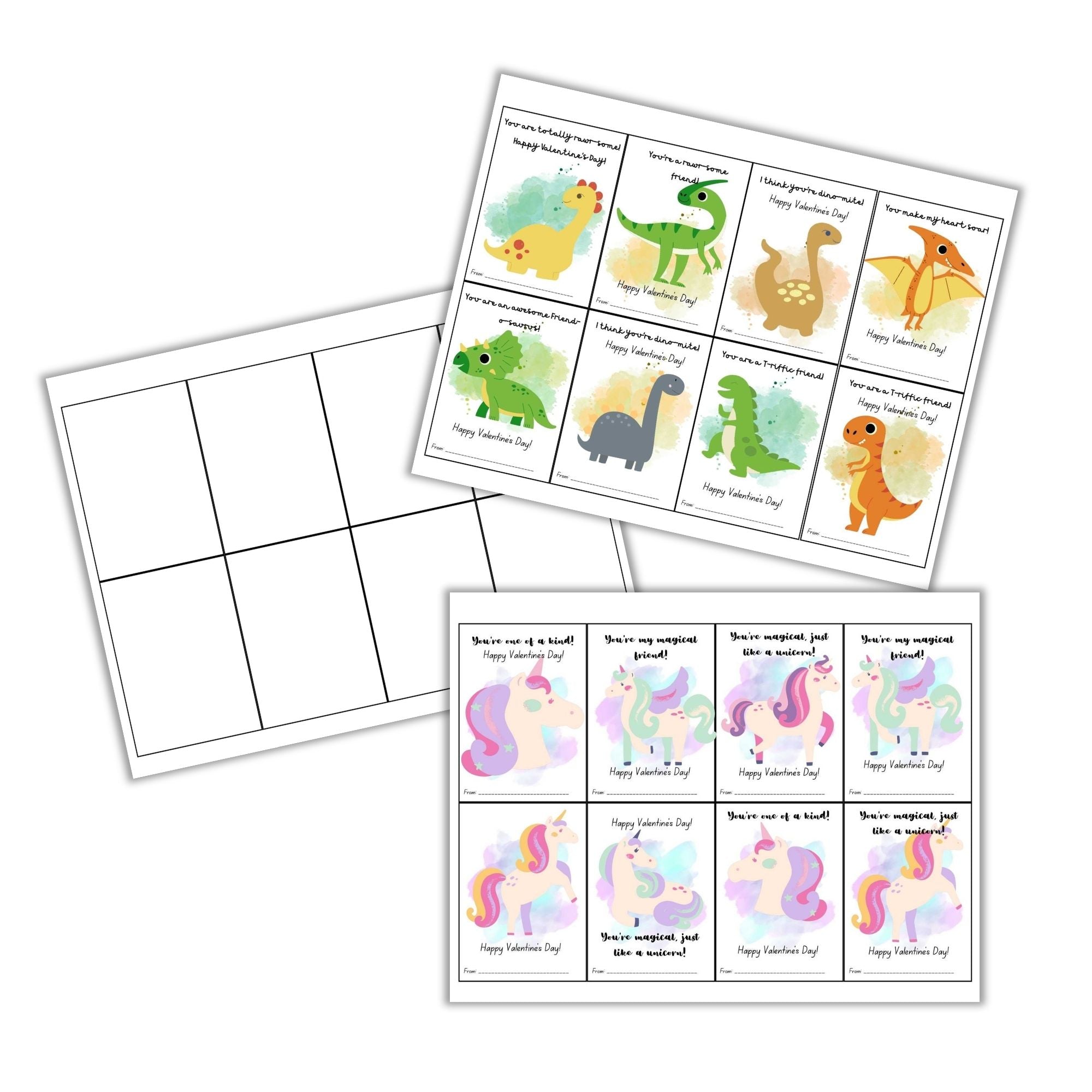 Dinosaur & Unicorn Valentine Cards PLR