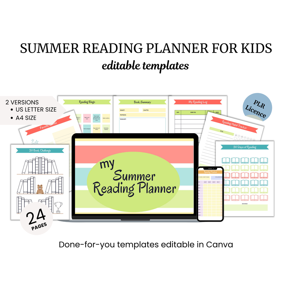 a laptop and a tablet with the text summer reading planner for kids