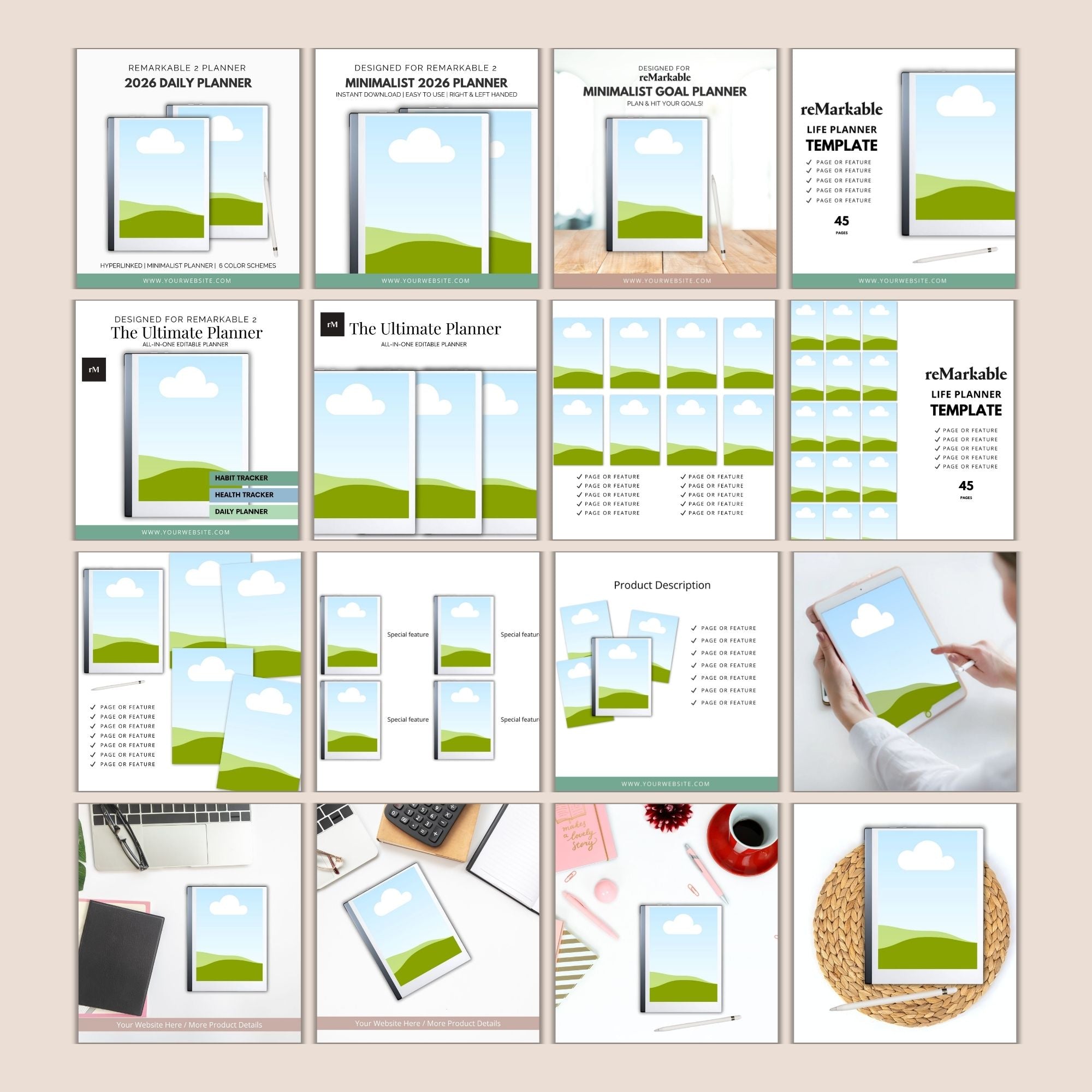 ReMarkable Planner Mockup Templates PLR
