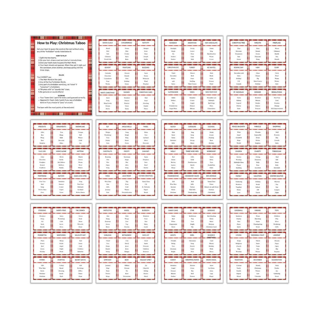 Christmas Taboo Game / Forbidden Word Game PLR