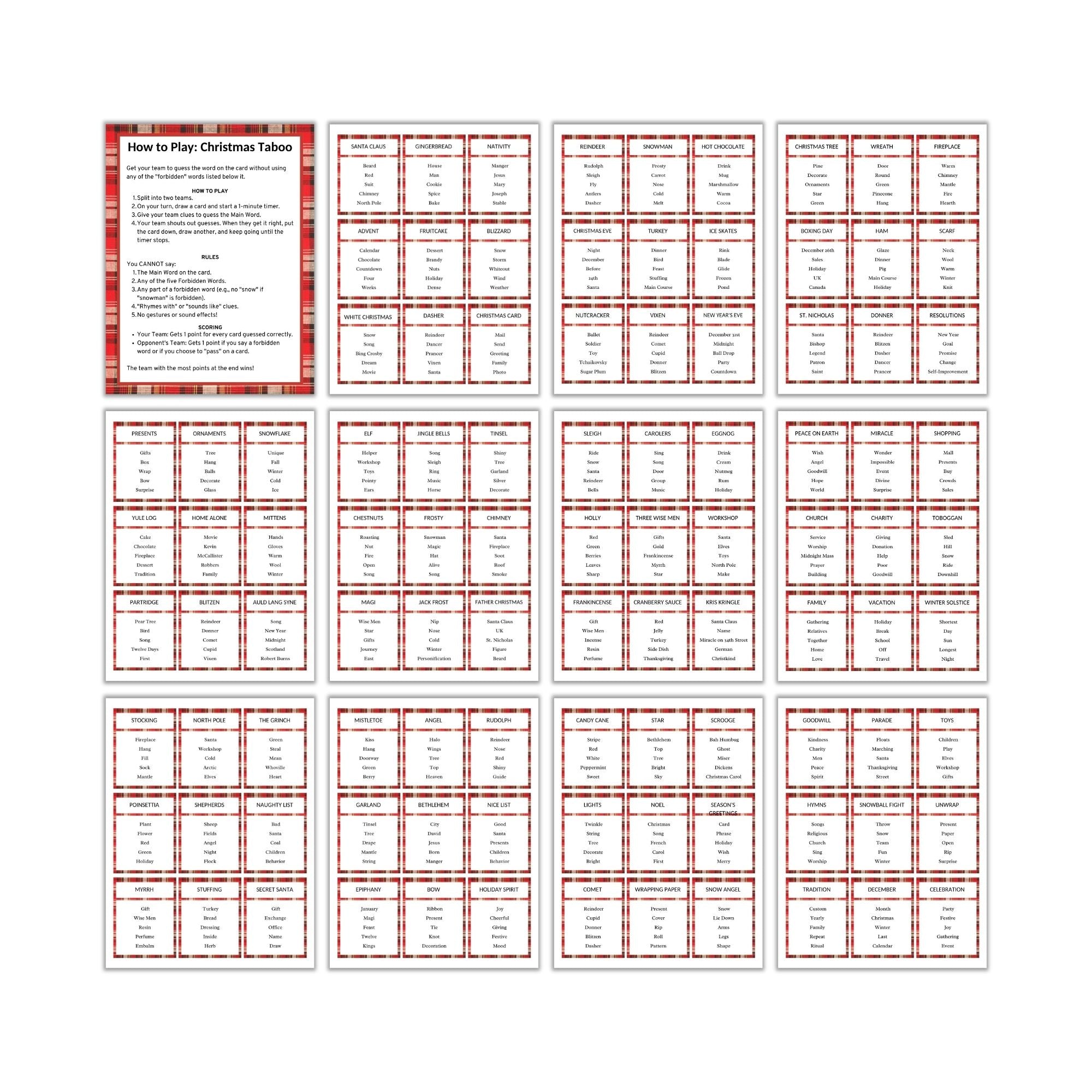 Christmas Taboo Game / Forbidden Word Game PLR