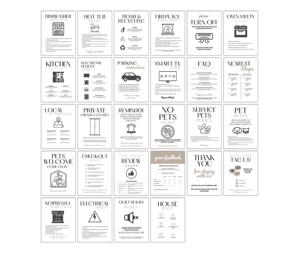 The Delivery Driver Signs Bundle PLR features 24 informative signs with illustrations and text covering topics like appliances, parking, pet policies, and feedback—perfect for delivery drivers needing quick guidance.