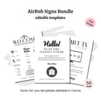 Explore the Delivery Driver Signs Bundle PLR featuring editable templates like welcome signs, house rules, and smart TV guides. This 56-page pack is fully compatible with Canva for seamless customization.