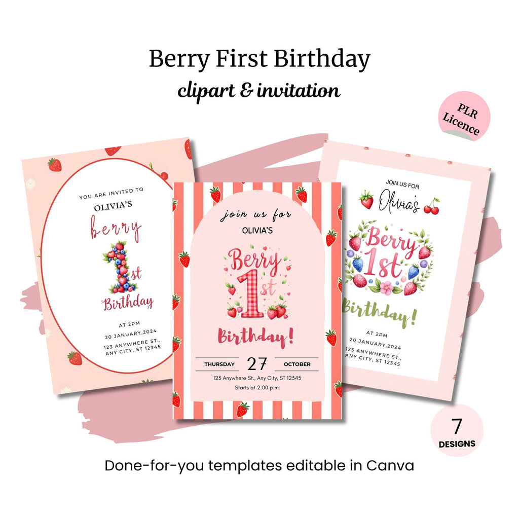 Berry First Birthday Invitation & Clipart