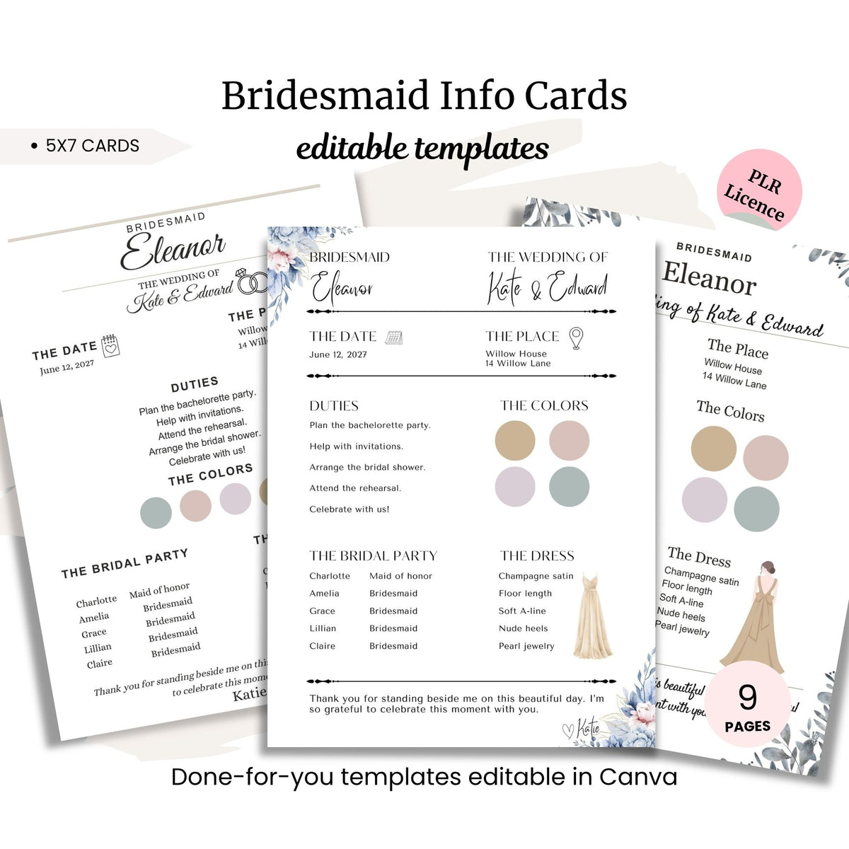 Bridesmaid Info Cards PLR Bundle