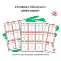 Image of printable "Christmas 5-second Game (Copy)" templates with red borders and holiday-themed words. Includes editable Canva templates, PLR license, and 12 pages for instant fun.