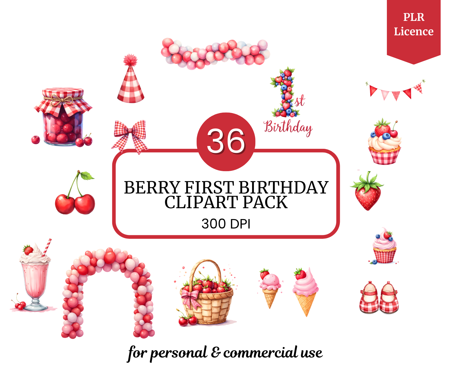 Berry First Birthday Invitation & Clipart