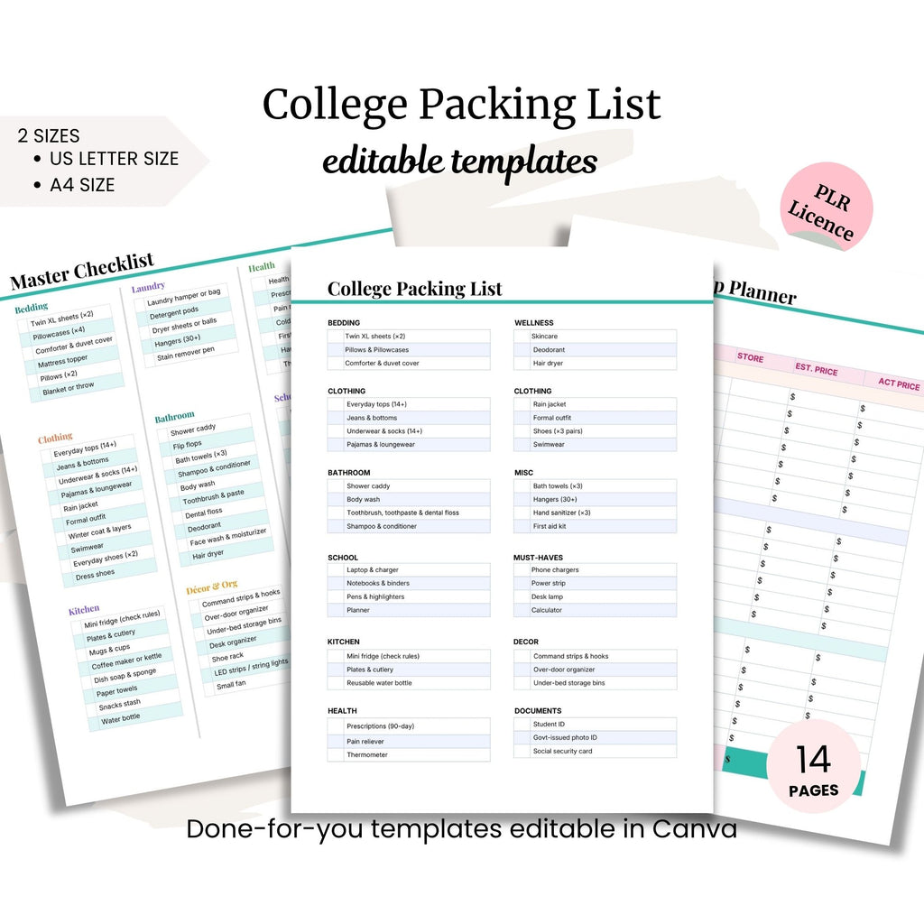 College Packing List PLR Template