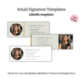 Email Signature PLR Templates: Three customizable email signatures with photo, contact info, and job title. Easily edit in Canva or Google Docs—perfect for professionals who also track emails with countdown timers.