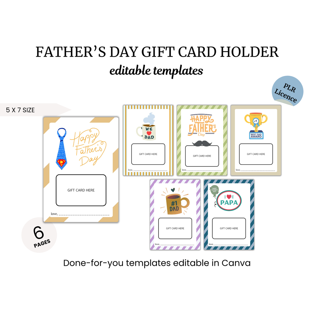 Explore the ideal Father's Day Gift Card Holder templates, offering six editable designs that include mugs, ties, and heartfelt messages. This holder provides a ready-to-use, customizable format to add a personal touch.