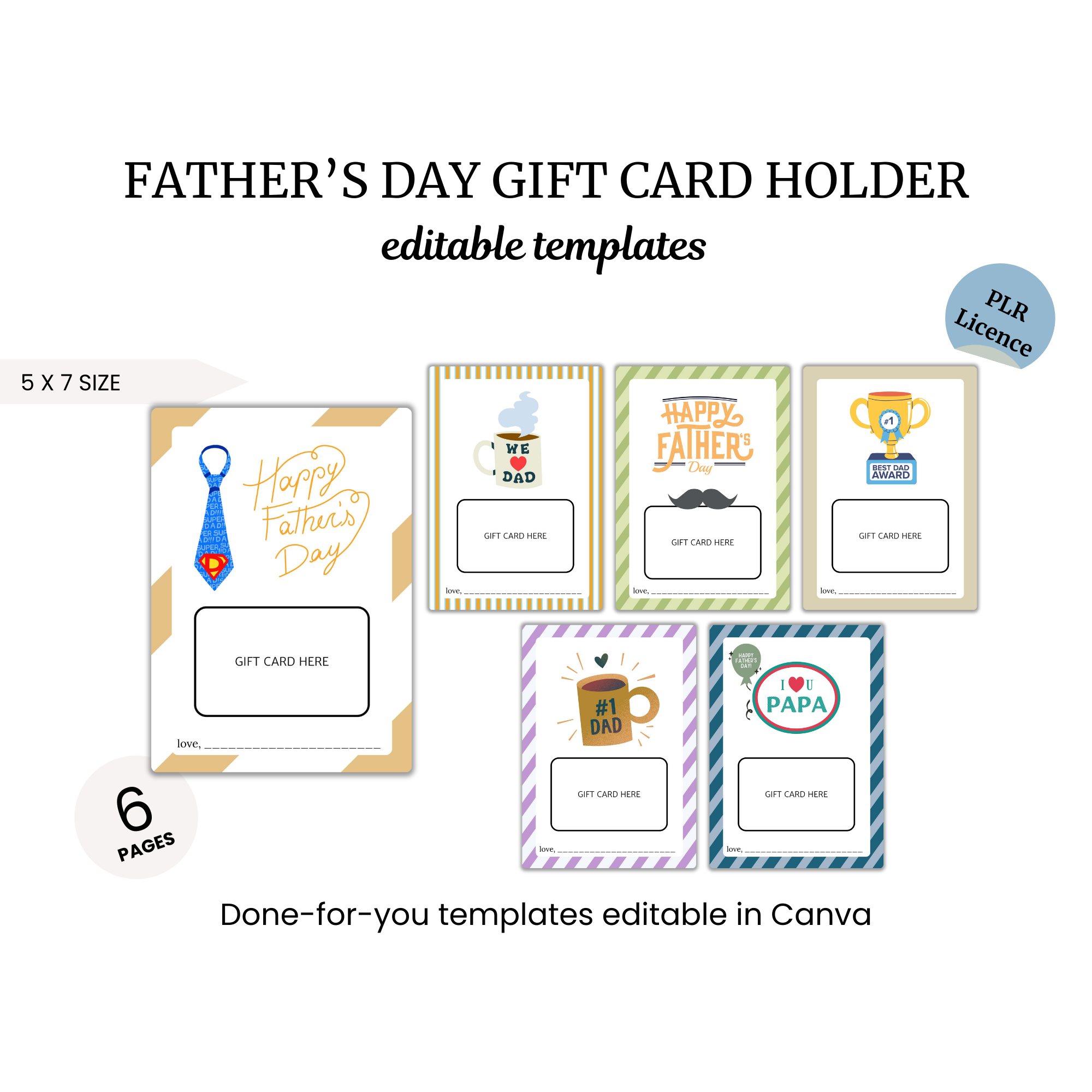 Explore the ideal Father's Day Gift Card Holder templates, offering six editable designs that include mugs, ties, and heartfelt messages. This holder provides a ready-to-use, customizable format to add a personal touch.