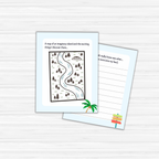 Two illustrated pages from the Summer Bundle for Kids: one depicts a map of a fictional island featuring a river, trees, and mountains; the other provides lined space for writing, with the title "A time I felt really brave was when..." Ideal for inspiring young imaginations during summer adventures.