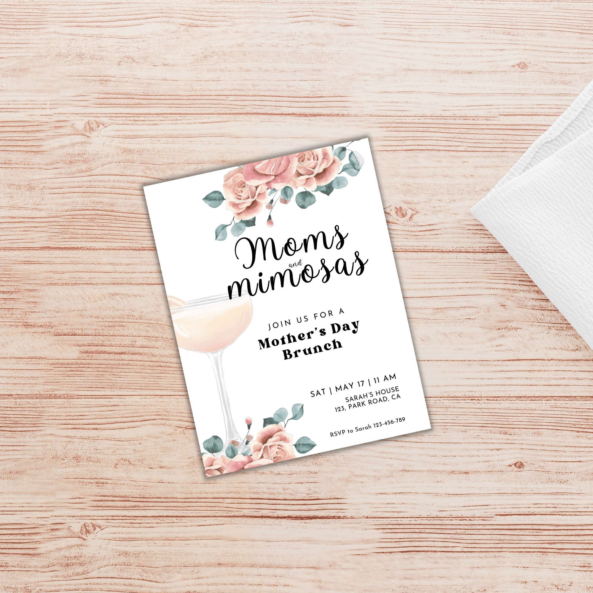 Join us for "Moms & Mimosas" on May 7 at 11 AM, featuring floral designs, a champagne glass, and Mother's Day Activity Placemats PLR. RSVP today!.