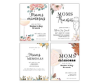 Four invitation designs titled "Moms and Mimosas" for a delightful Mother's Day brunch, showcasing floral and drink illustrations with customizable date, time, and location details—ideal for adding a personal touch with Mother's Day Activity Placemats PLR.