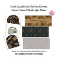 Dark Academia Notion Covers PLR offers 25 covers, 21 icons, and 51 dividers in a cohesive Dark Academia style. Includes sample templates—ideal for pairing with ReMarkable Planner Mockups for a perfectly coordinated look.