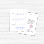 Two sheets of paper rest on a light wood surface. The first sheet is part of The Power of Momentum Journal & Workbook, detailing successes, roadblocks, and reflections. The second sheet provides additional support with tips for maintaining momentum in health.
