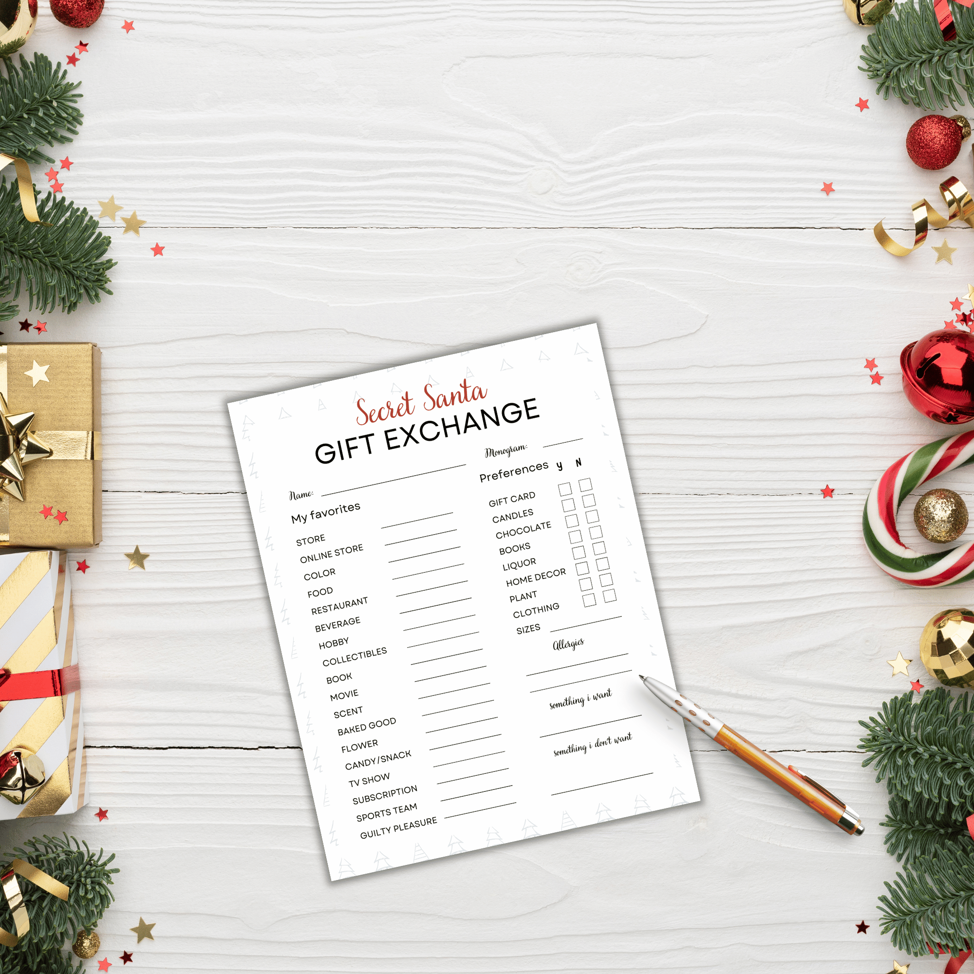 Secret Santa Sign-Up Questionnaire PLR