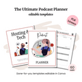 Discover "The Ultimate Podcast Planner" with editable covers like "Hosting & Tech." This 60-page toolkit includes a worksheet, comes with a PLR license, and is perfect for organizing your podcast planning needs.