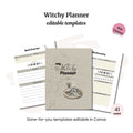 Explore the whimsical Witchy Planner PLR with three-page spreads, including a spell journal, weekly planner, and moon phases. Comes as a 41-page package with PLR rights and is easily editable in Canva for all your mystical planning needs.