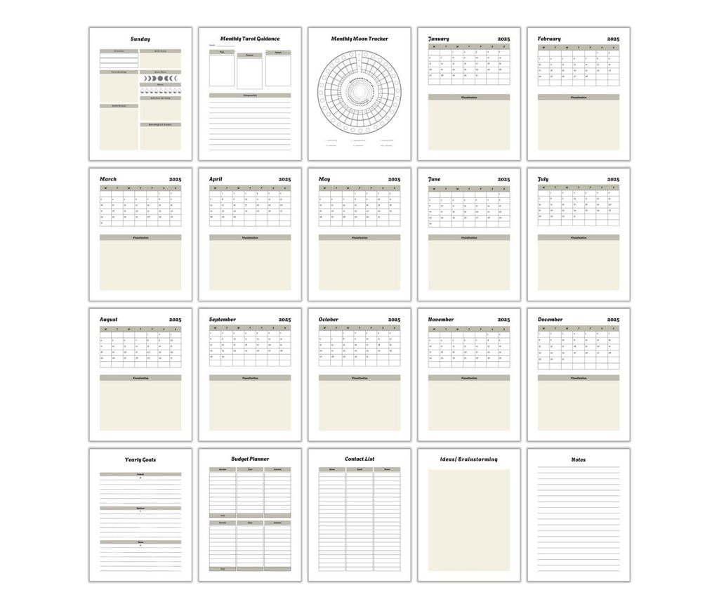 The Witchy Planner PLR offers enchantingly designed planner pages with monthly calendars, trackers, a budget planner, creativity pages, and notes to organize your year.