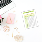 A desk featuring a laptop, pink notebook, Summer Reading Planner for Kids, and pink flowers adds a touch of summer reading charm. Gold scissors, paper clips, and decorative items are neatly arranged to inspire both kids and adults in their literary adventures.